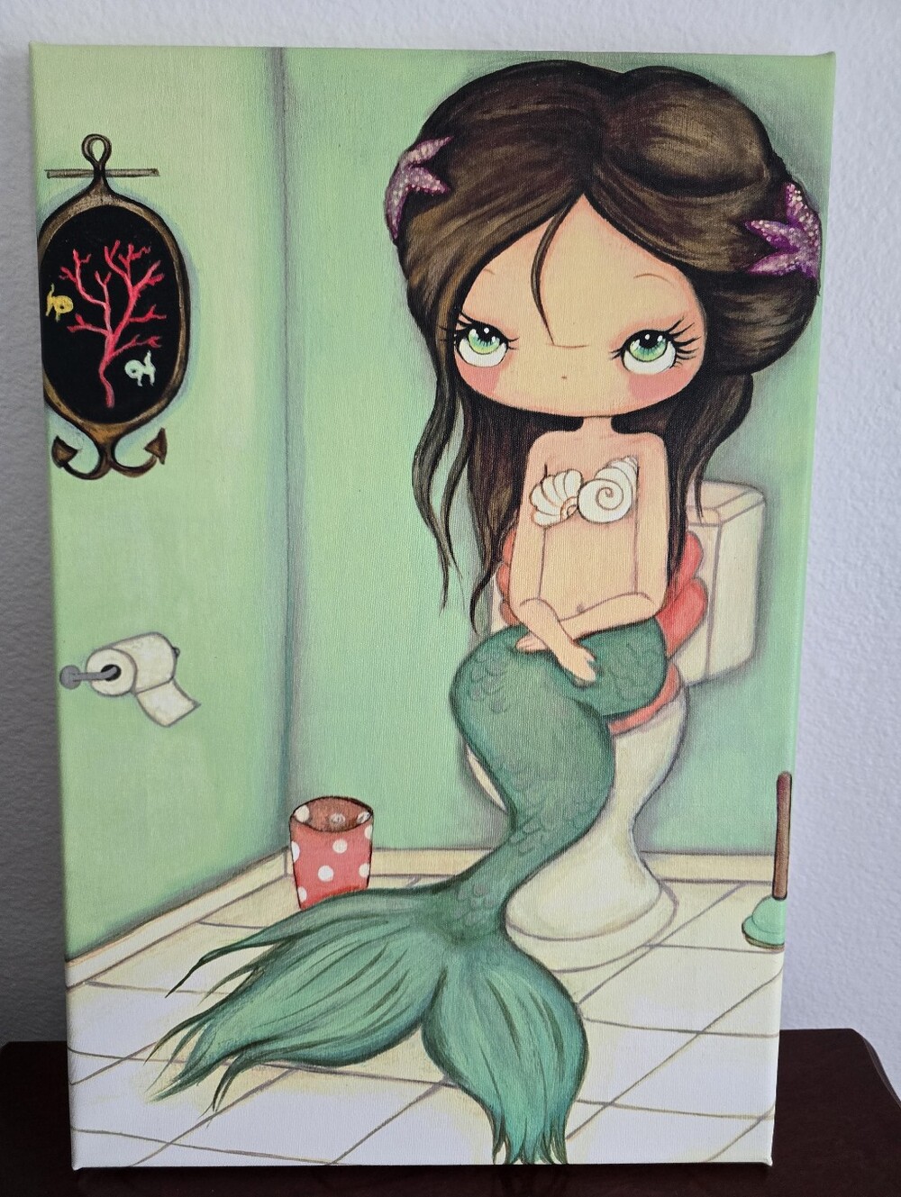 "Mermaid on the Loo" Art Canvas Print In Green/White By Jasmine Becket-Griffith